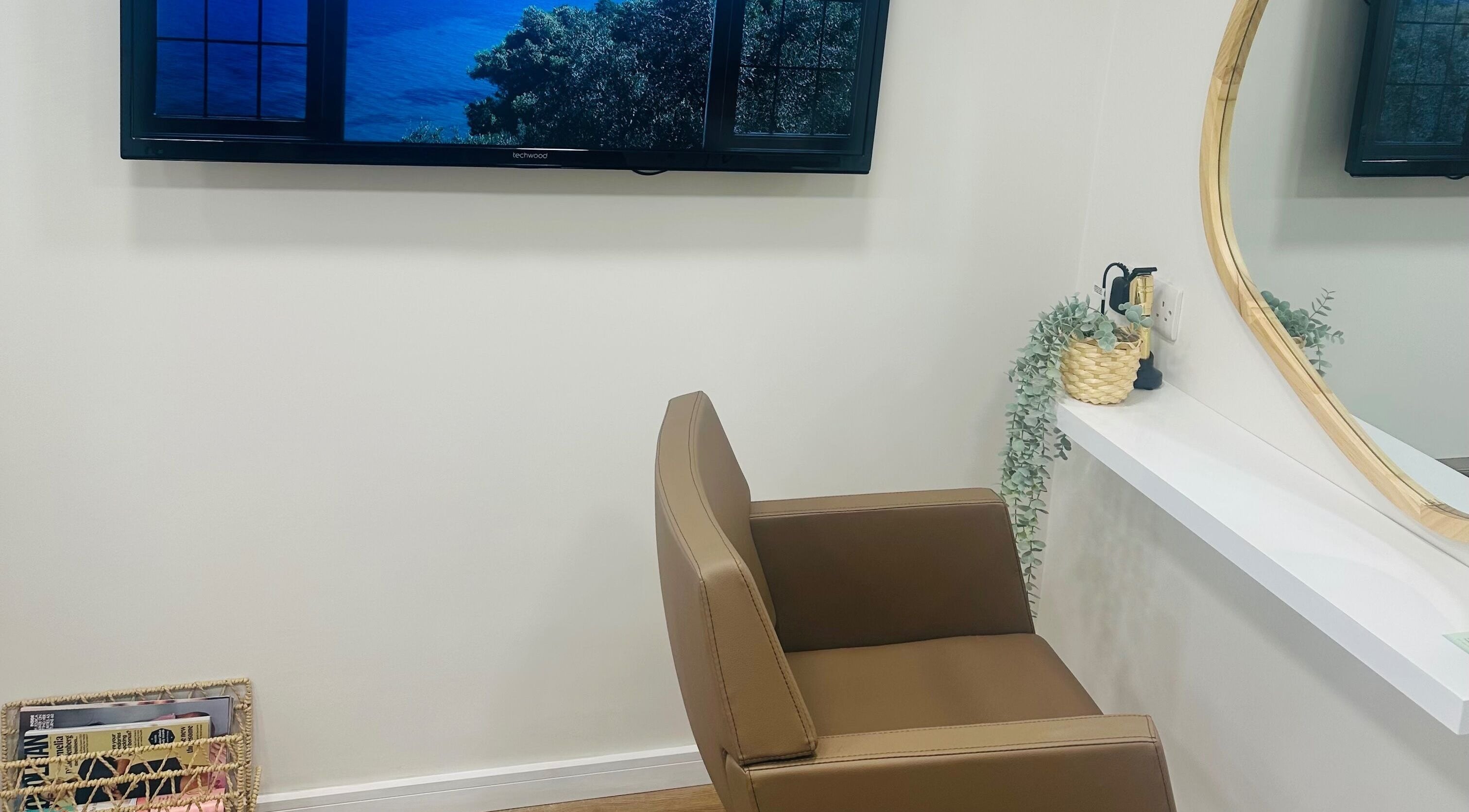 Elegant salon chair and decor at The View luxury home hair salon in Earley, England, GB.