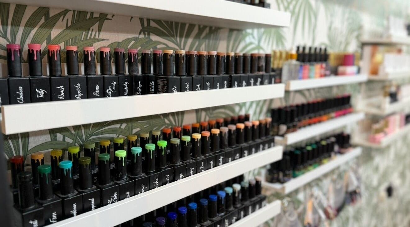 Vibrant nail polish collection at Toni Michelle Nail Artist, Cleethorpes, England, GB.