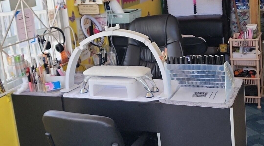 Manicure station at Toyazz Touch Of Beauty, Ocho Rios, St. Ann Parish, JM, showcasing tools and products.