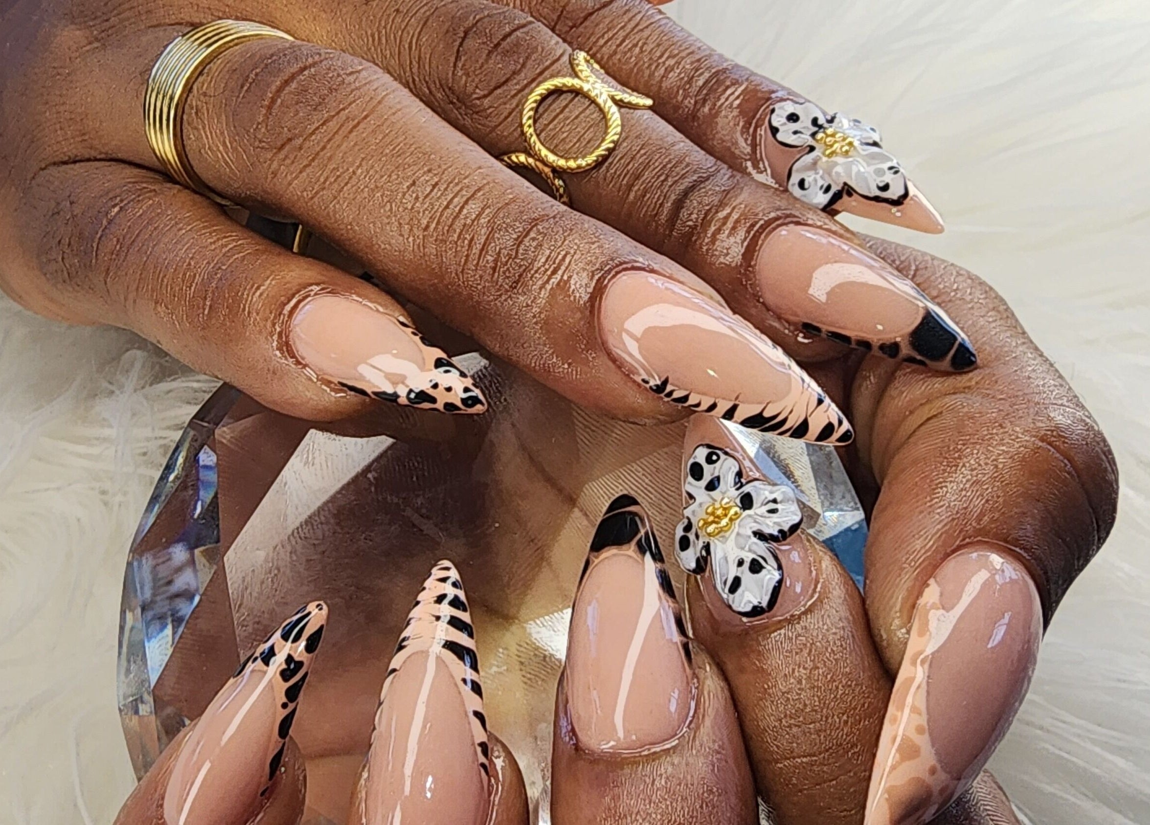 Exquisite nail art with floral design by Toyazz Touch Of Beauty in Ocho Rios, St. Ann Parish, JM.