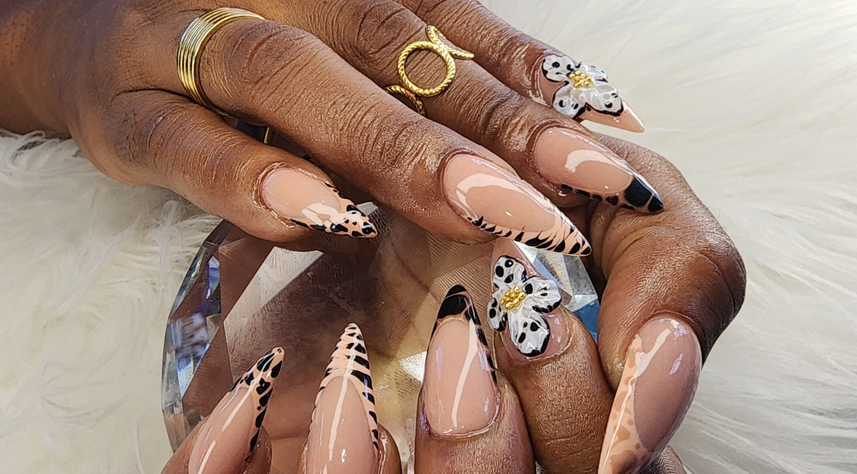 Exquisite nail art with floral design by Toyazz Touch Of Beauty in Ocho Rios, St. Ann Parish, JM.