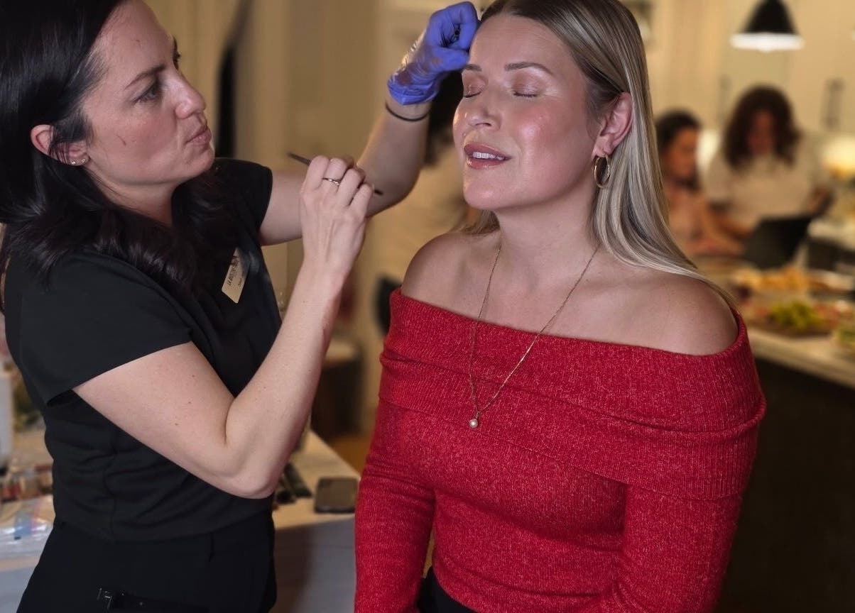 Beauty treatment at BareGlow By Sarah, Blainville, Québec. A client enjoys a pampering facial.