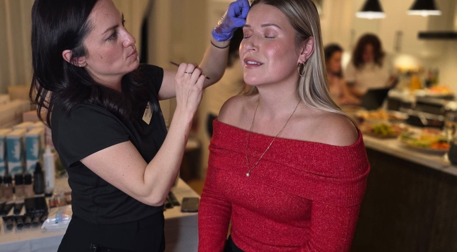 Beauty treatment at BareGlow By Sarah, Blainville, Québec. A client enjoys a pampering facial.