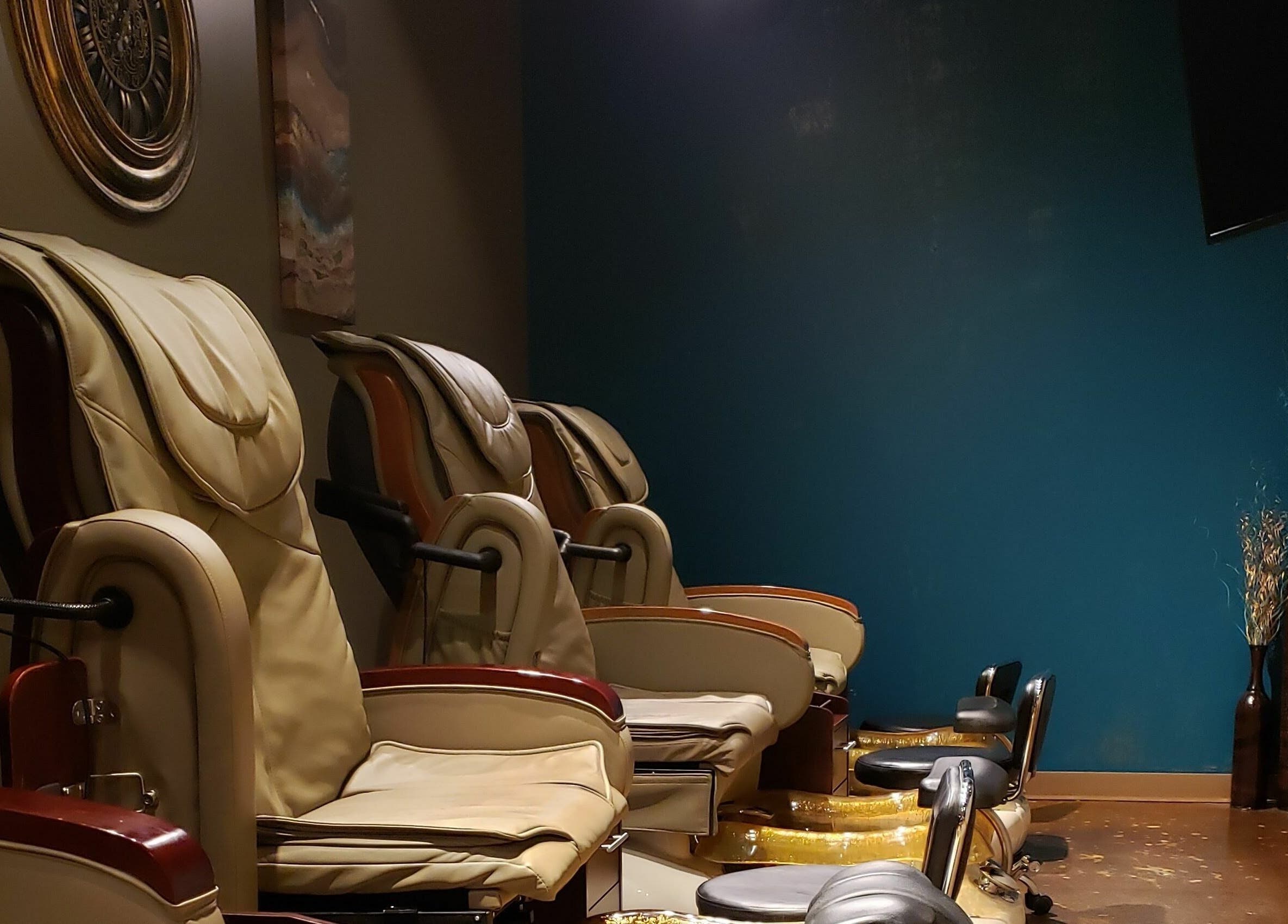 Indulge Salon and Spa's luxury pedicure chairs in a serene setting, Grand Island, Nebraska, US.