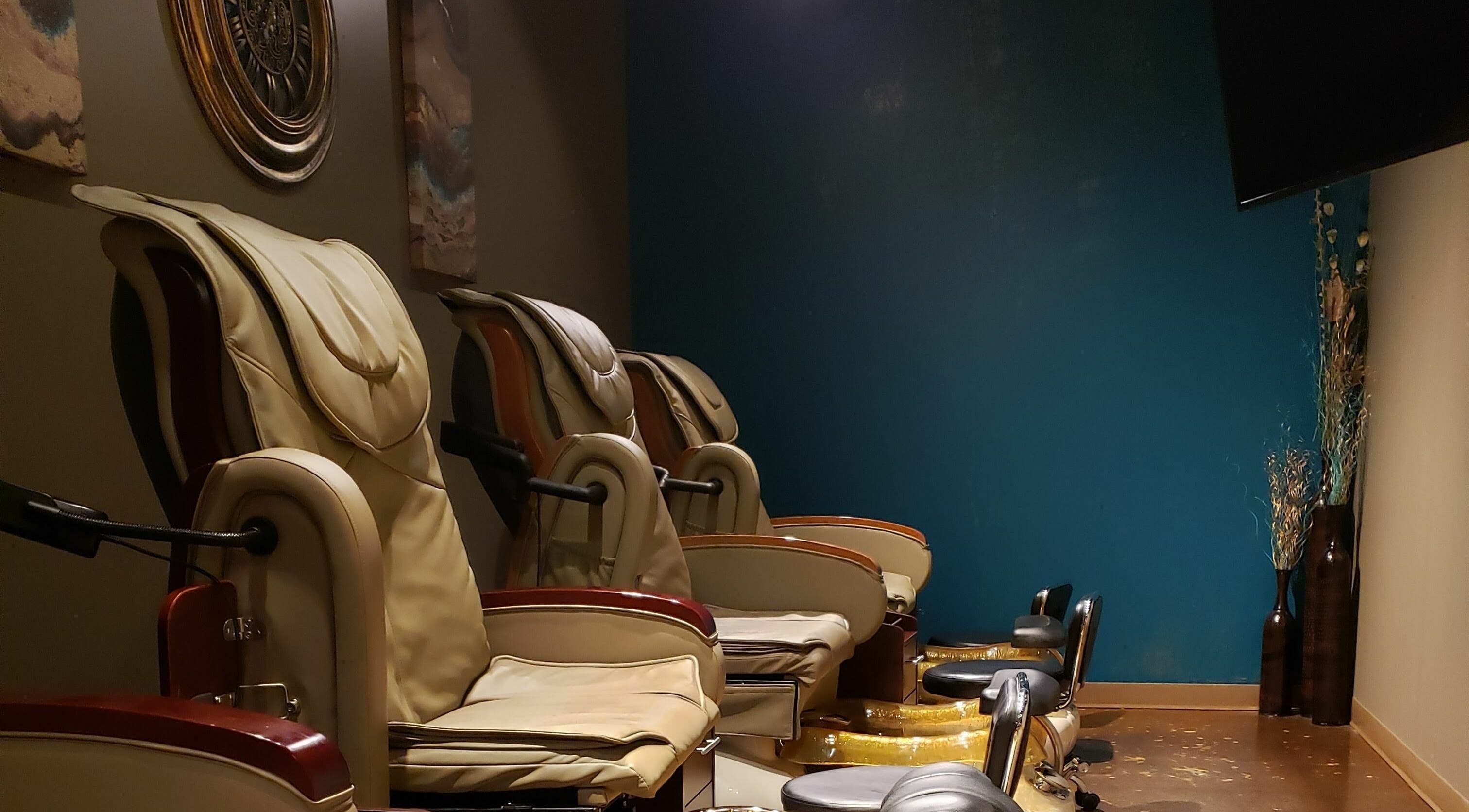 Indulge Salon and Spa's luxury pedicure chairs in a serene setting, Grand Island, Nebraska, US.