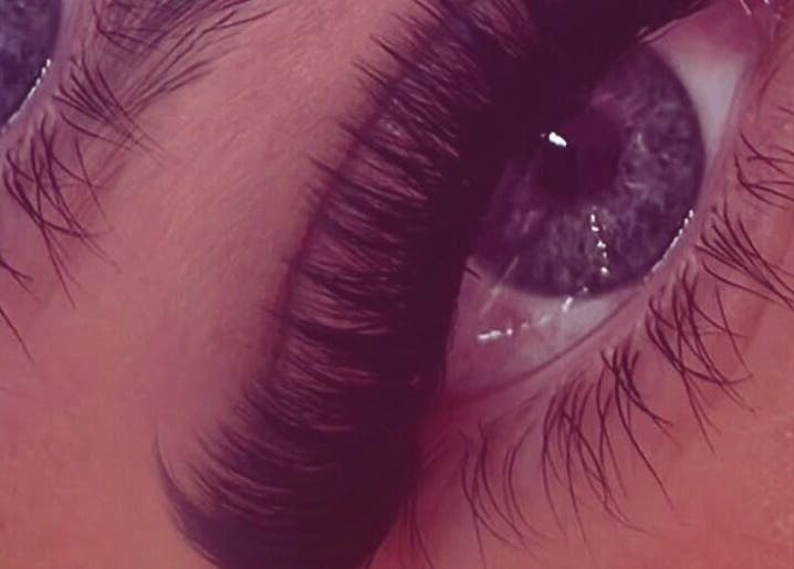 Close-up of voluminous eyelash extensions at MLG Extensions, Watford, England, GB.
