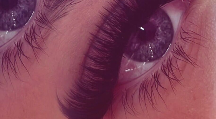 Close-up of voluminous eyelash extensions at MLG Extensions, Watford, England, GB.