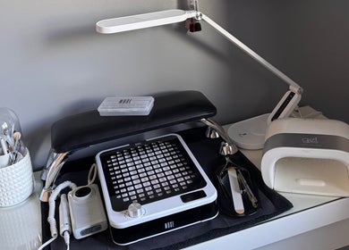 Modern nail station at The Rose Collection in Weston-super-mare, England, GB. Equipped for manicure services.