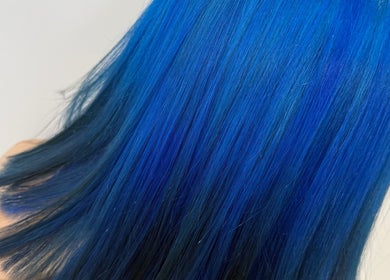 Vibrant blue hair styled at Hair by Jodie, Kilmarnock, Scotland, GB.