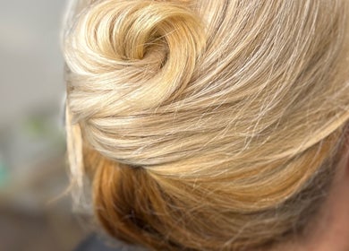 Sophisticated blonde updo hairstyle created at Hair by Jodie, Kilmarnock, Scotland, GB.