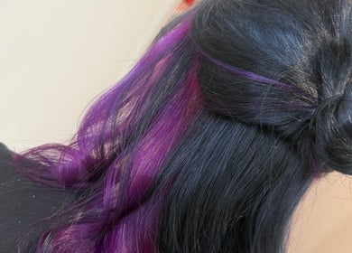 Black and purple hair styled at Hair by Jodie, Kilmarnock, Scotland, GB.