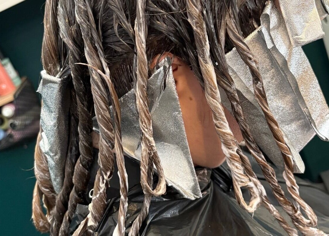 Hair coloring in progress at Kay Sheriff Hair, Congleton, England, GB, showcasing expert technique.