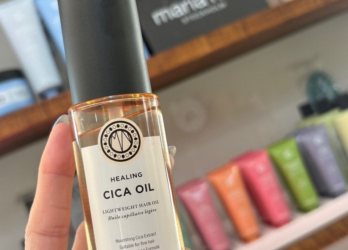 Close-up of Cica Oil at Kay Sheriff Hair, showcasing product variety in Congleton, England, GB.