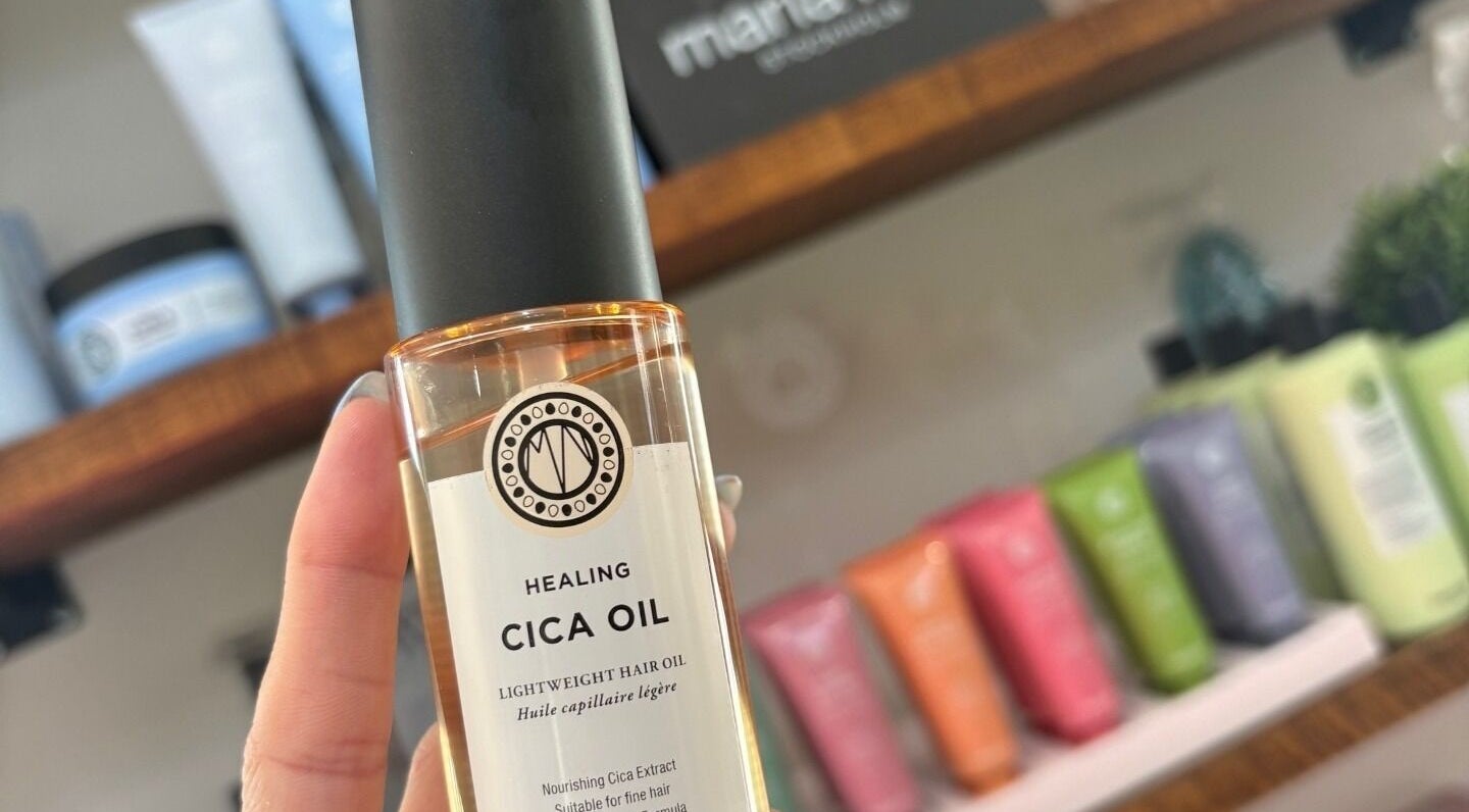 Close-up of Cica Oil at Kay Sheriff Hair, showcasing product variety in Congleton, England, GB.
