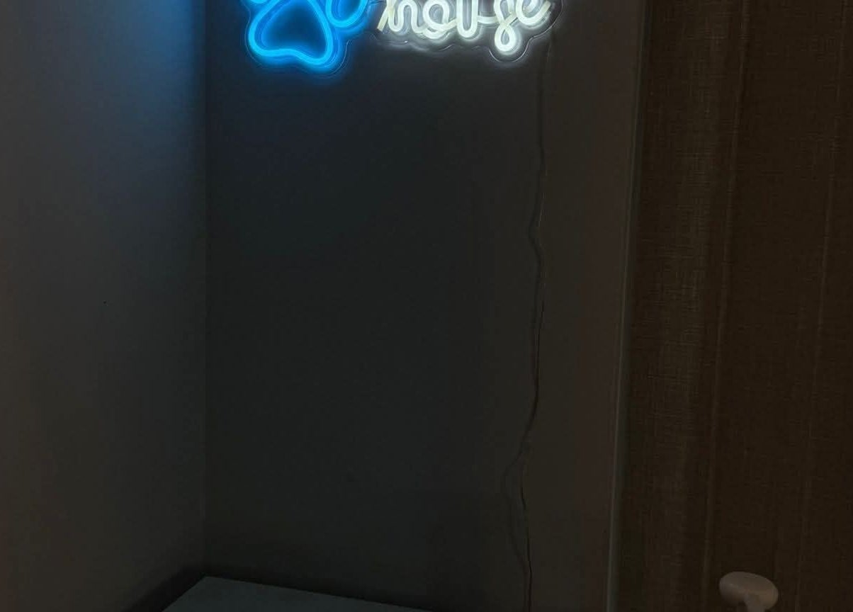 Neon sign glowing in Pawlished and Primped Parlour, Wrington, England, GB captures a cozy ambiance.