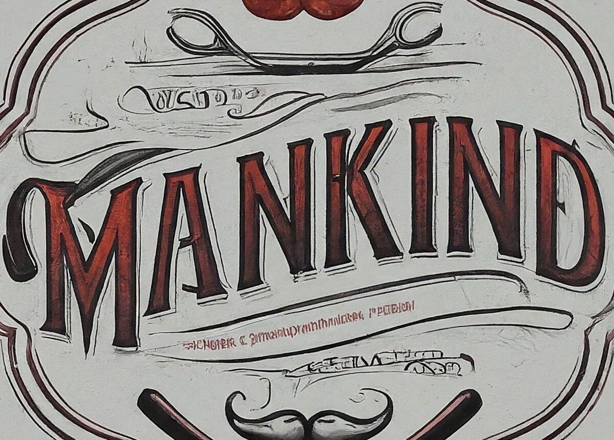 Mankind barbershop logo sign in Calgary, Alberta, CA with vintage design elements.