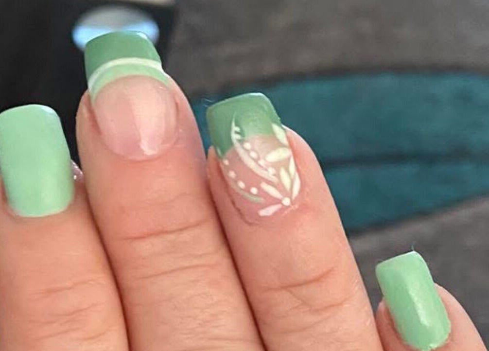 Mint green nail art at Mobile Glam, Caerphilly, Wales, GB showcasing elegant design.