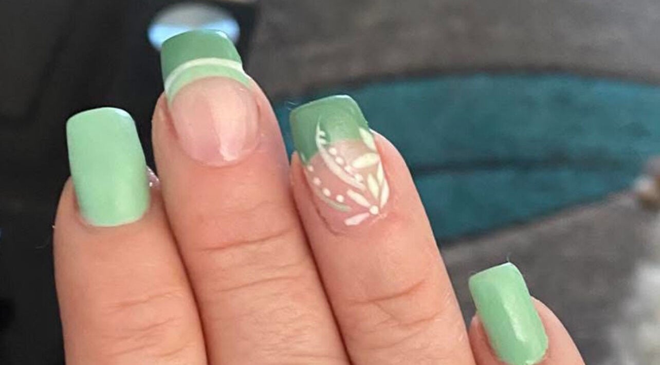 Mint green nail art at Mobile Glam, Caerphilly, Wales, GB showcasing elegant design.