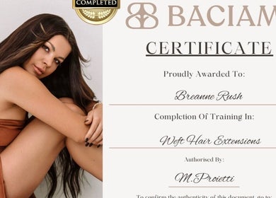 Brush’d Collective certificate awarded in Horsham, Victoria, AU for weft hair extensions completion.