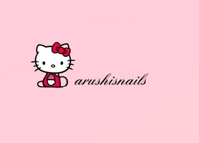 Hello Kitty style logo for arushisnails at Crawley, England, GB on a pink background.