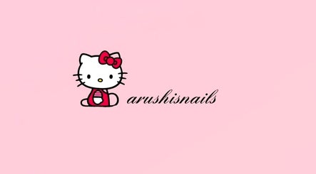 Hello Kitty style logo for arushisnails at Crawley, England, GB on a pink background.
