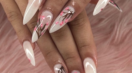 Cherry blossom nail art at arushisnails in Crawley, England, GB showcasing intricate detail.