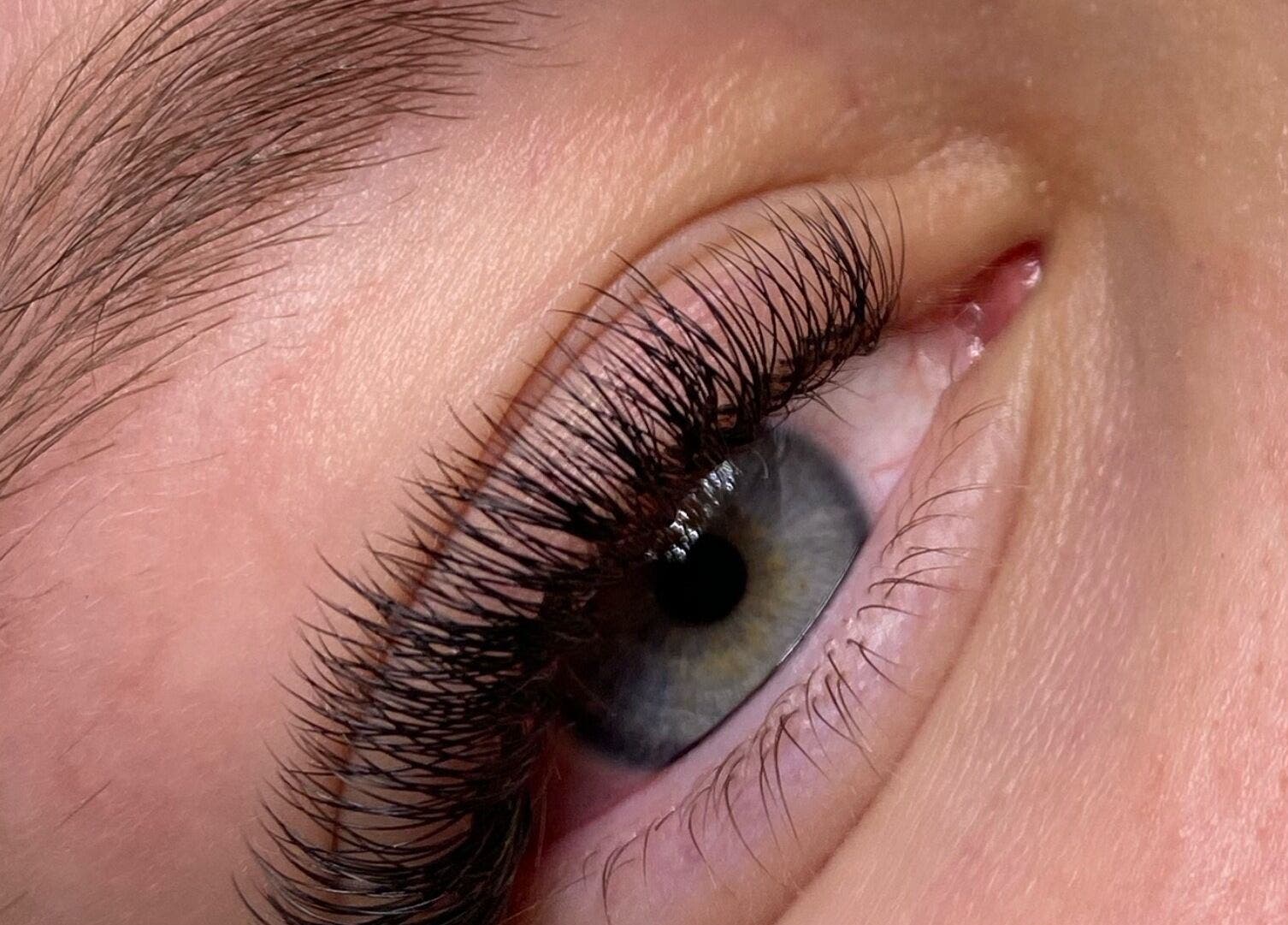 Close-up of eyelash extensions at Lollie Lash Lounge, Upper Coomera, Queensland, AU.