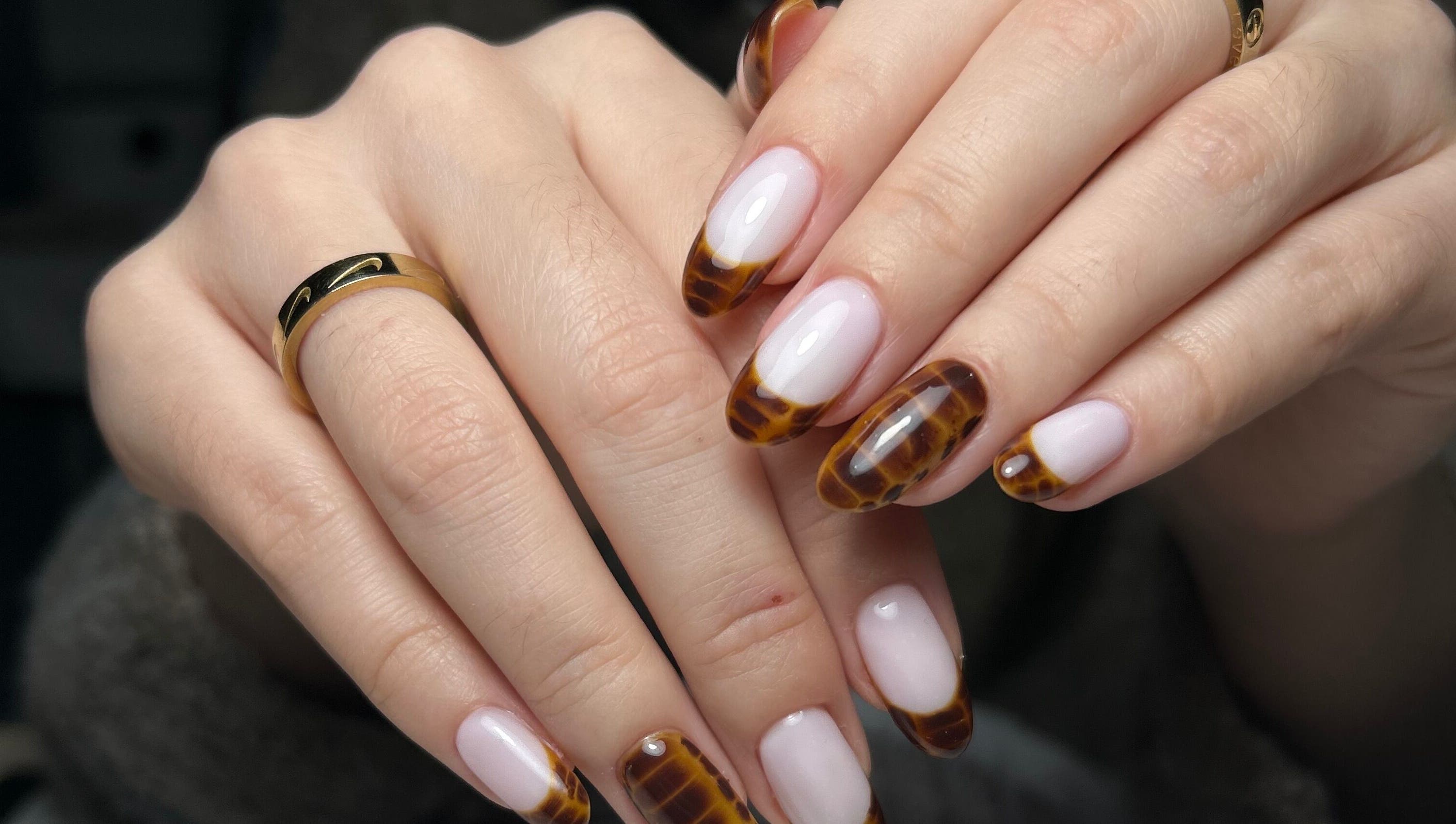 Stylish tortoiseshell manicure at Nail Edit by Andra, Carnoustie, Scotland, GB.