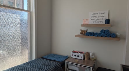 Calm waxing room at The Backdoor Wax Studio in Trail, British Columbia, CA, with cozy setup and decor.