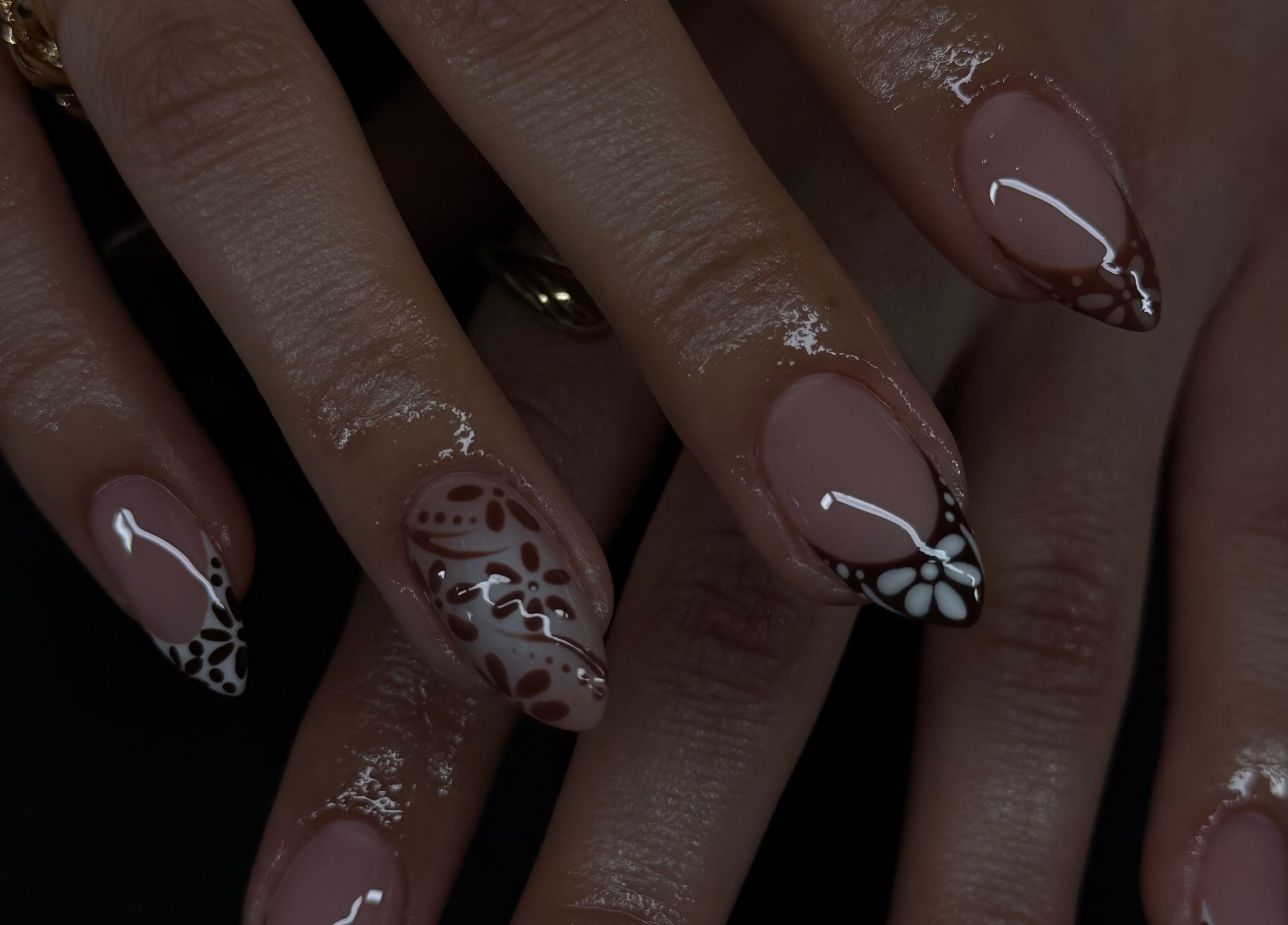 Elegant floral nail art design at Sets By Sam, Bell, California, US.