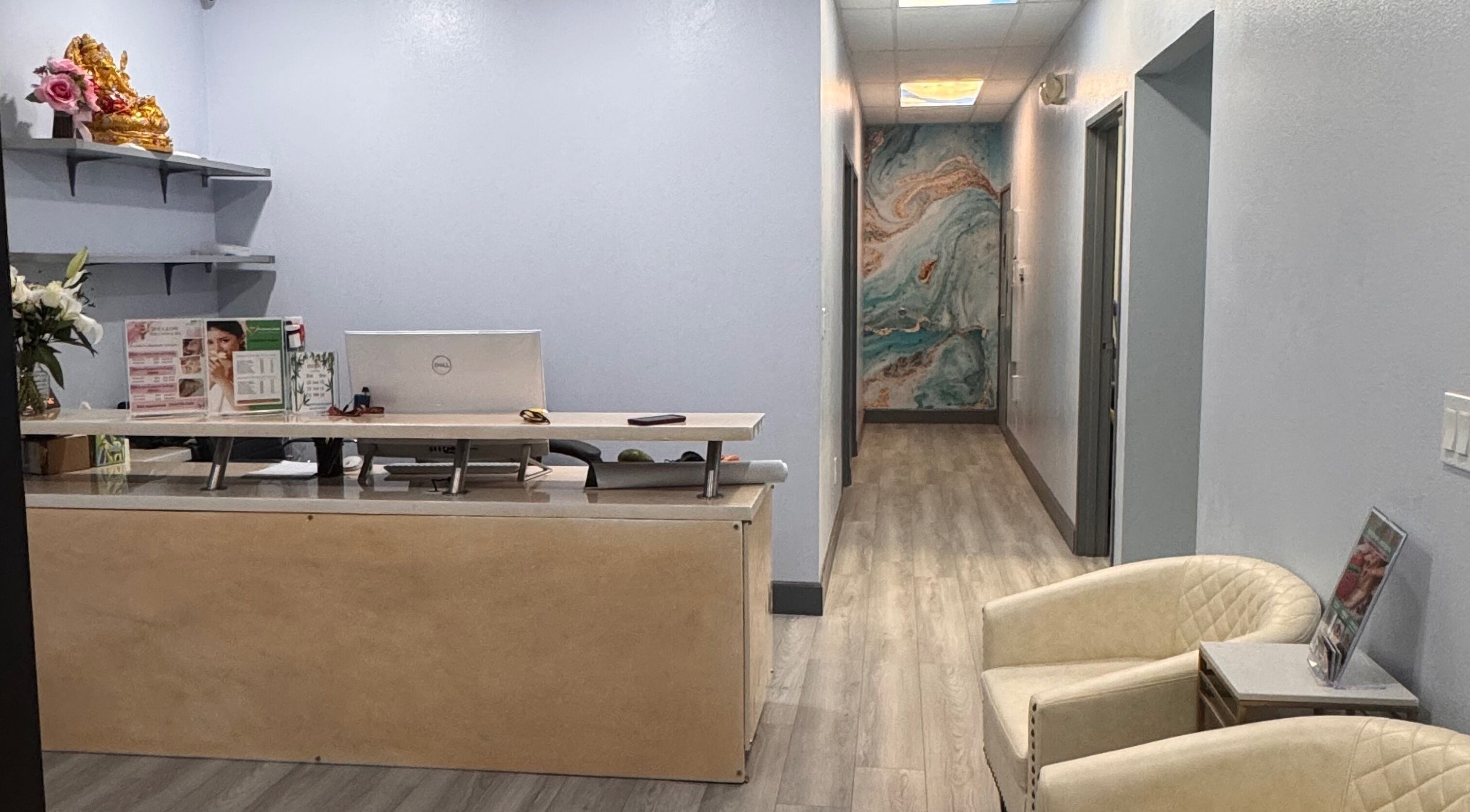 Reception area of Youglow Wellness & Spa in Torrance, California, US, featuring a calm and inviting atmosphere.
