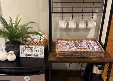 Coffee station at Licensed Massage Therapist Korey Cleaver at Well Being Akron, Akron, Ohio, US.