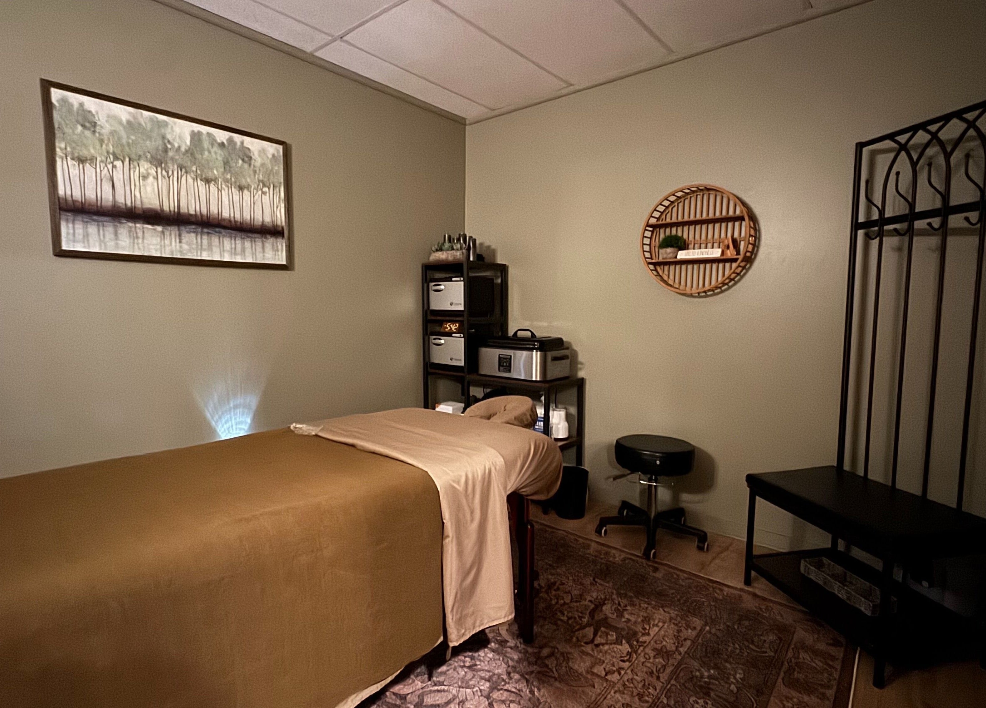 Calming massage room at Licensed Massage Therapist Korey Cleaver at Well Being Akron, Akron, Ohio, US.