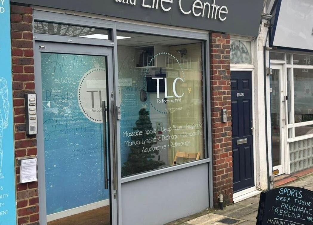 Exterior of Therapy & Life Centre in Coulsdon, England showcasing wellness services and welcoming entrance.