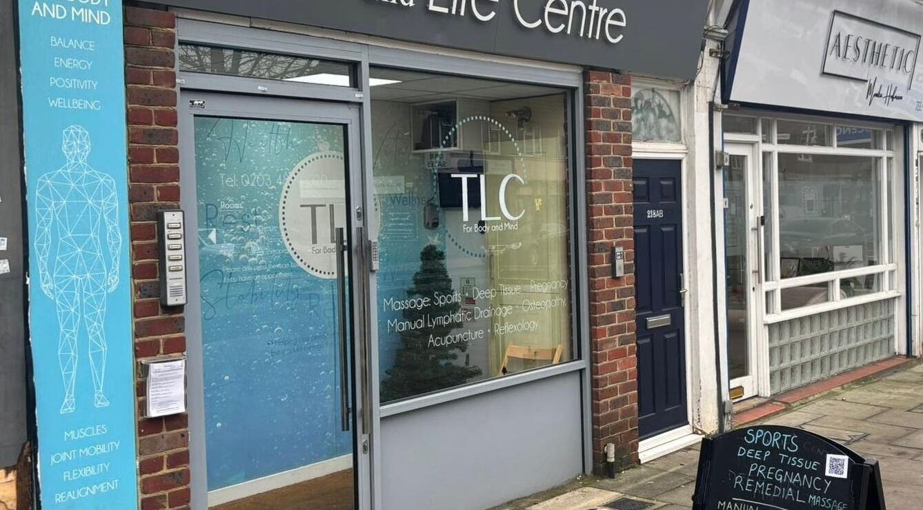 Exterior of Therapy & Life Centre in Coulsdon, England showcasing wellness services and welcoming entrance.