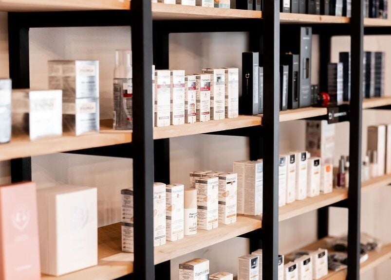 Product display at Duet Aesthetics Laser & Beauty, Lydenburg, Mpumalanga, ZA showcasing skincare products.