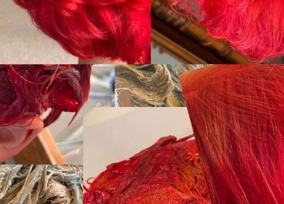 Bold red hair transformations at McIntyre’s Wig & Hairdressing Services, Dumfries, Scotland, GB.