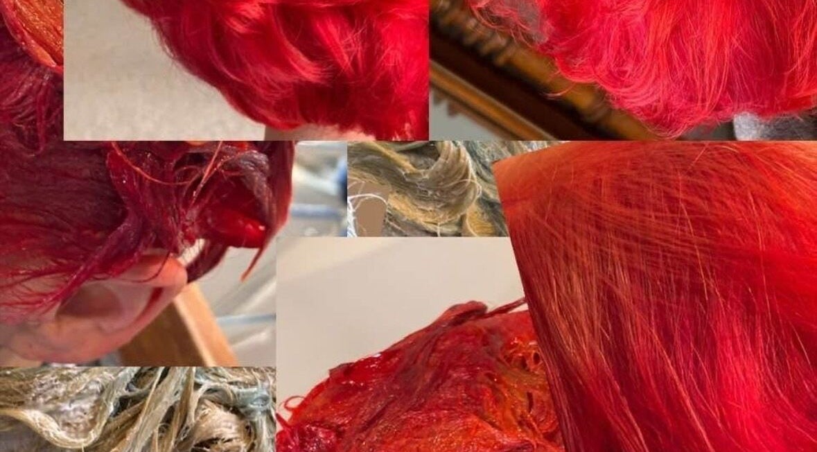 Bold red hair transformations at McIntyre’s Wig & Hairdressing Services, Dumfries, Scotland, GB.