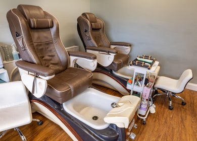 Luxurious pedicure chairs at Beautyology, Ooltewah, Tennessee, US, offering ultimate relaxation and comfort.