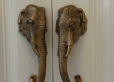 Ornate elephant door handles at Laanna Spa Valkenburg, Valkenburg, Limburg, NL showcasing unique decor.