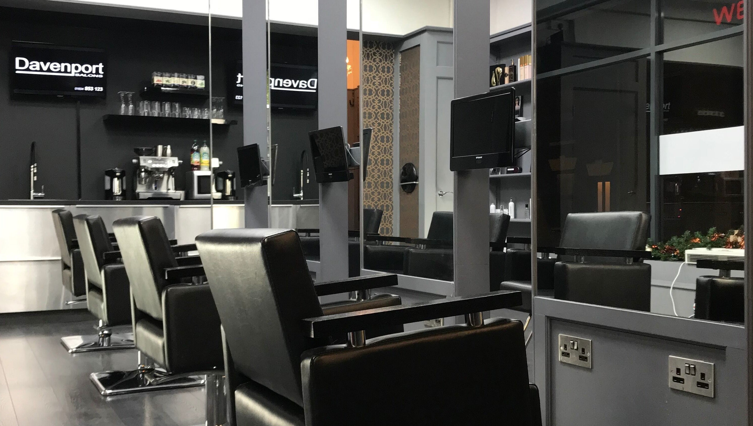 Modern salon chairs at Davenports, Carmichael Chatham, Chatham, England, GB.