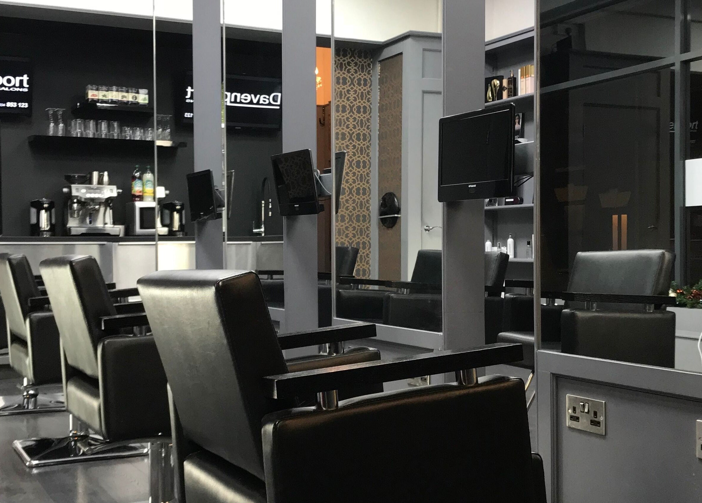 Modern salon chairs at Davenports, Carmichael Chatham, Chatham, England, GB.