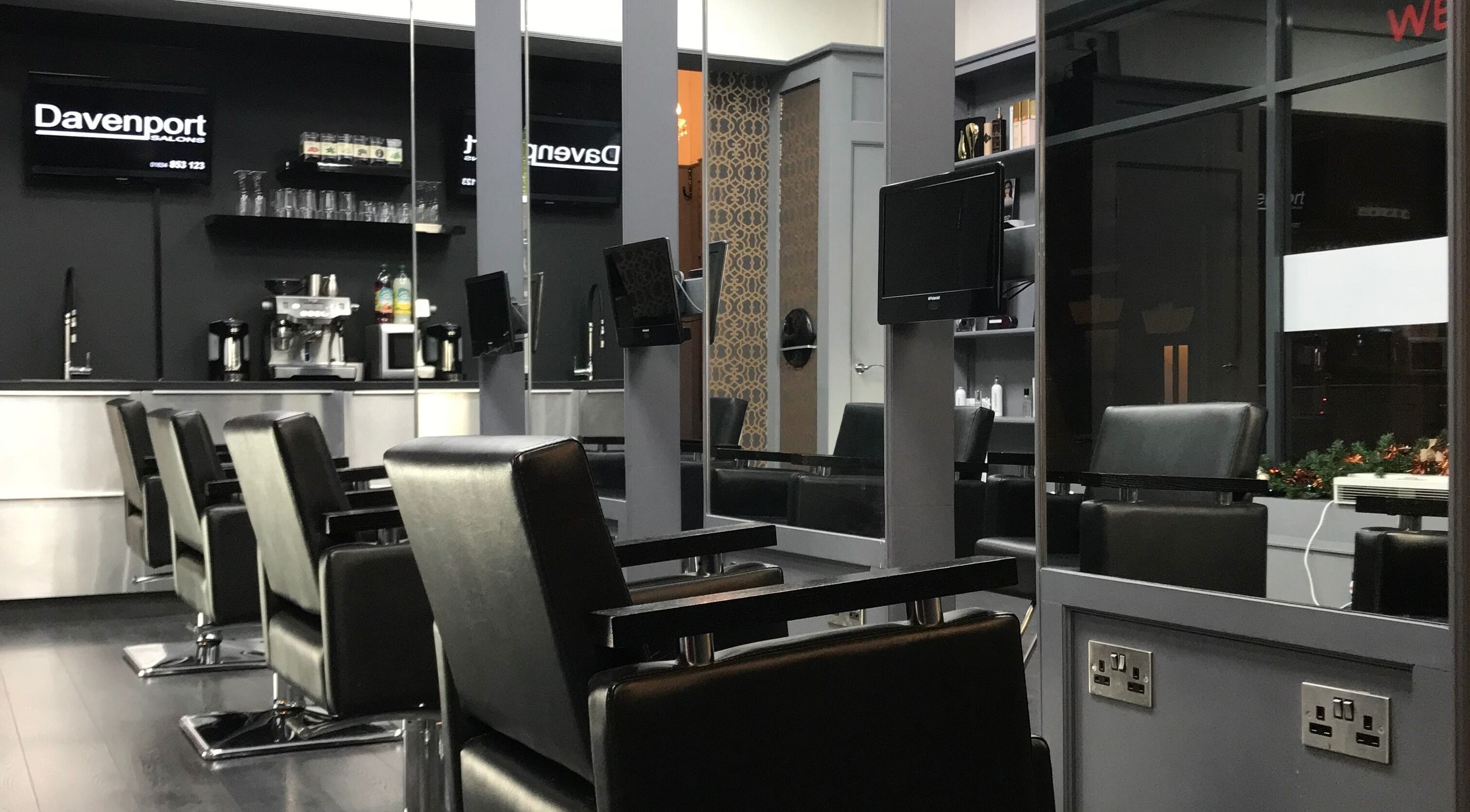 Modern salon chairs at Davenports, Carmichael Chatham, Chatham, England, GB.