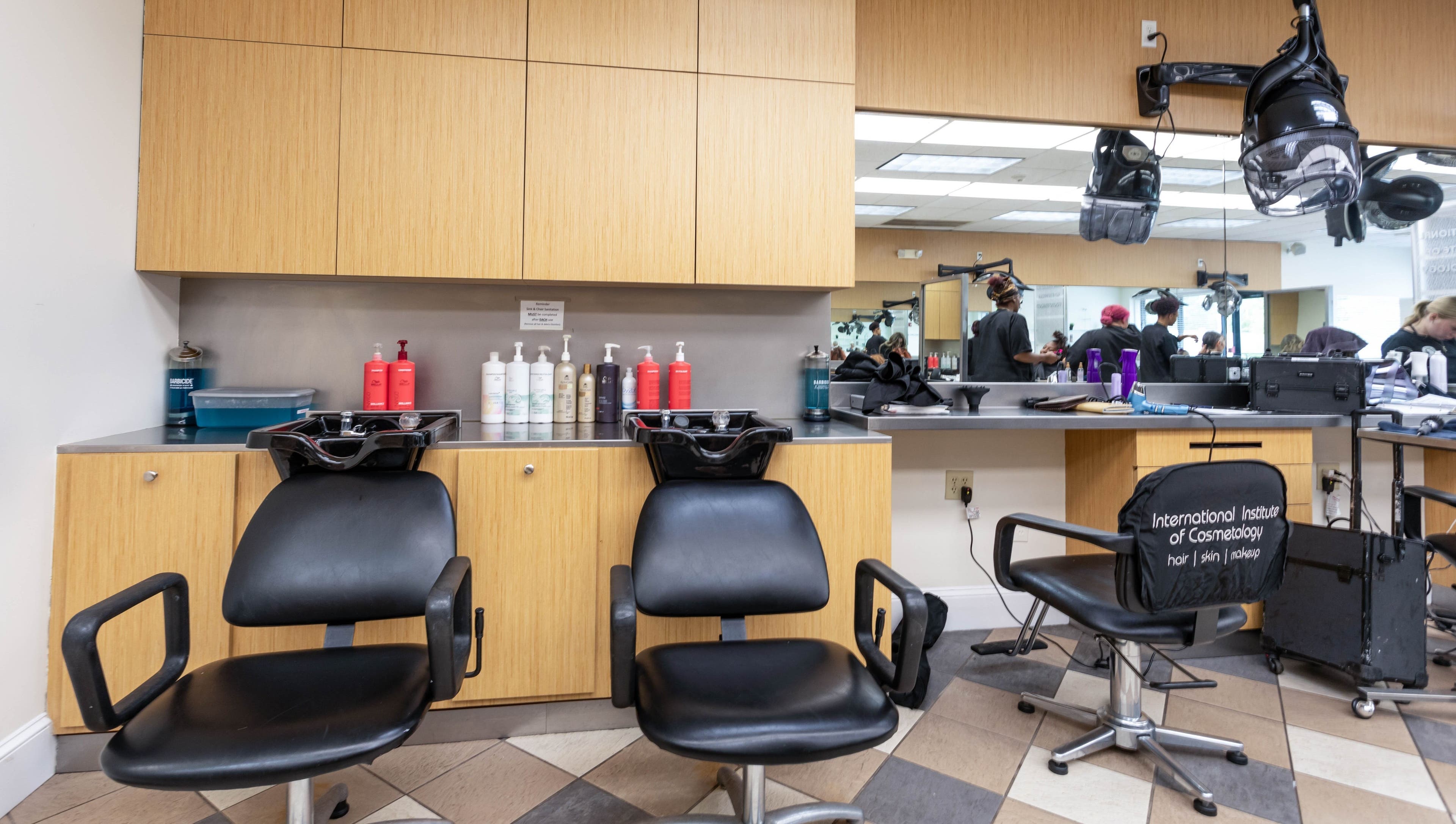 Stylish hair salon at IIC Wethersfield, Connecticut, US with modern chairs and products.