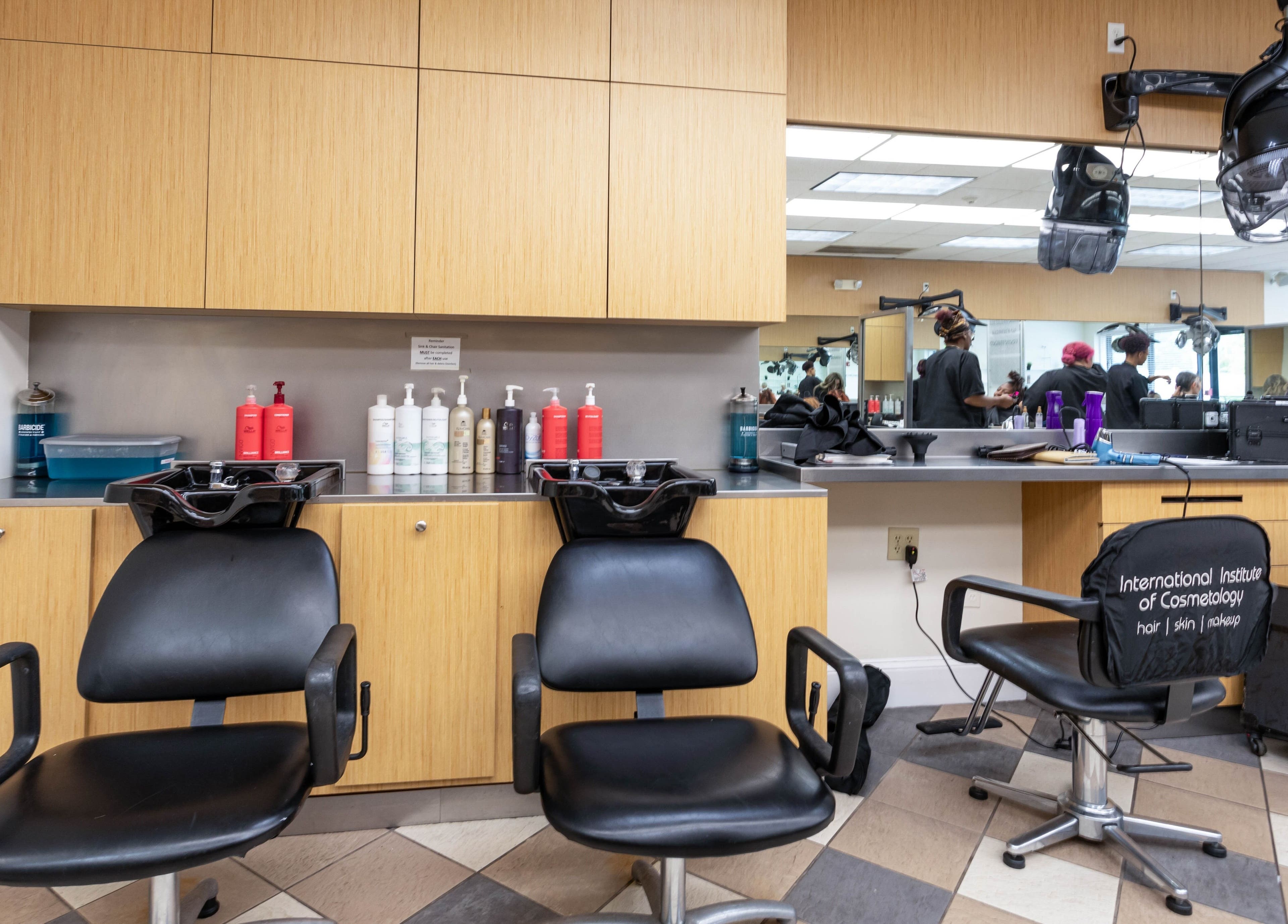 Stylish hair salon at IIC Wethersfield, Connecticut, US with modern chairs and products.