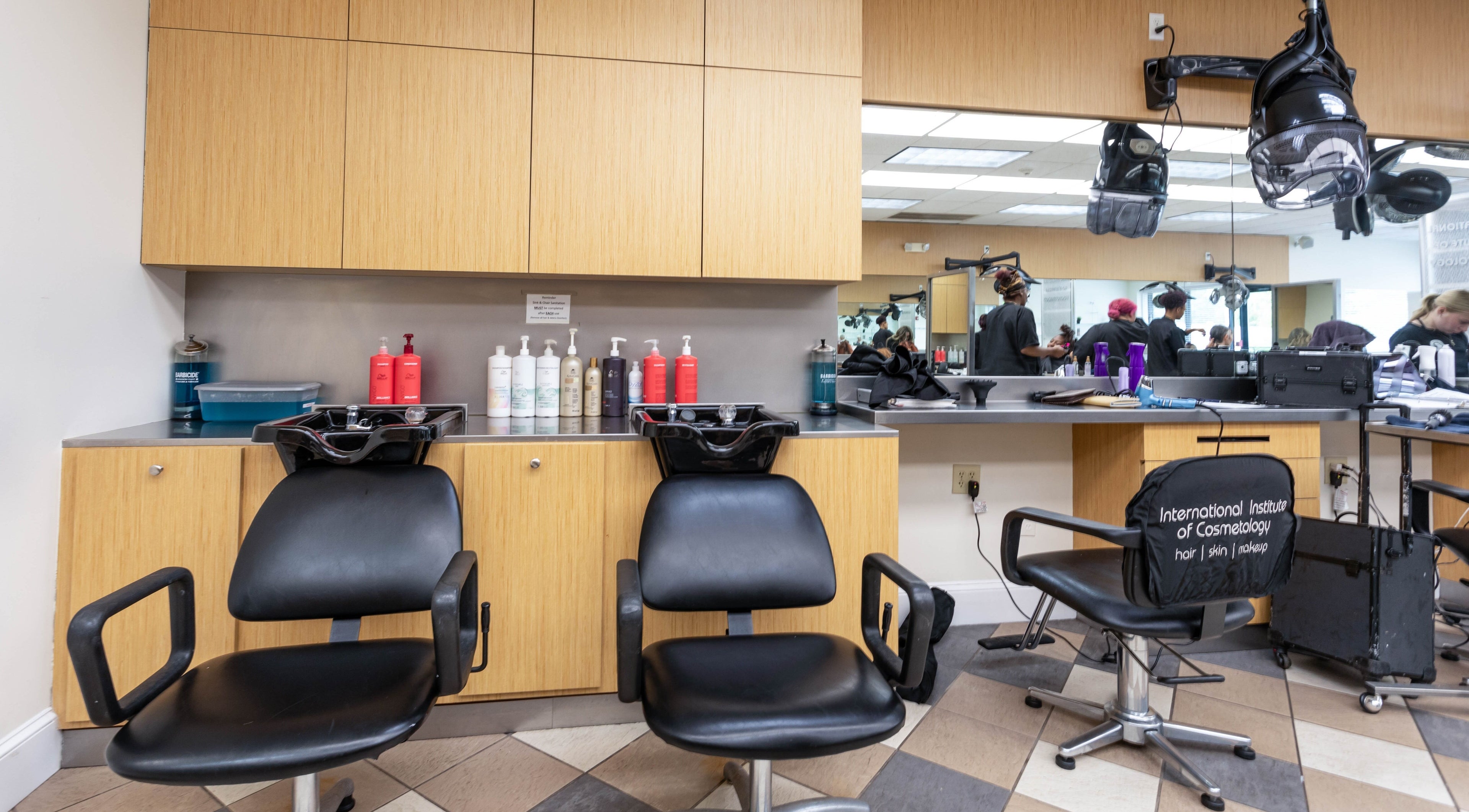 Stylish hair salon at IIC Wethersfield, Connecticut, US with modern chairs and products.