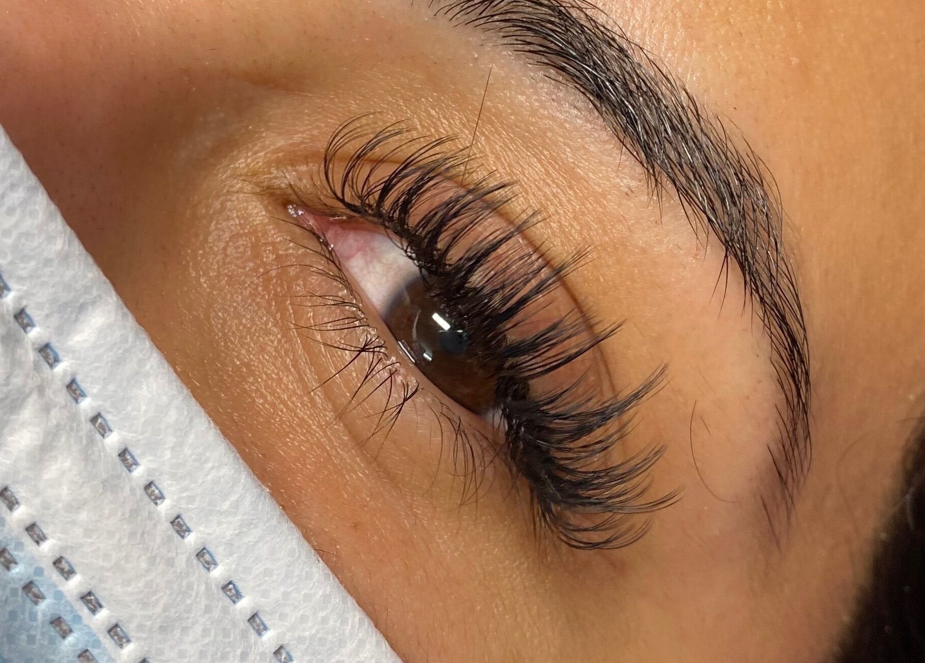 Close-up of eyelash extensions at Lashaholicss, Toronto, Ontario, CA.
