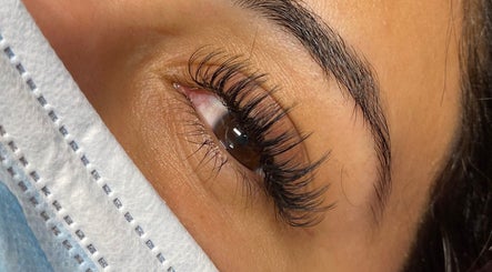 Close-up of eyelash extensions at Lashaholicss, Toronto, Ontario, CA.