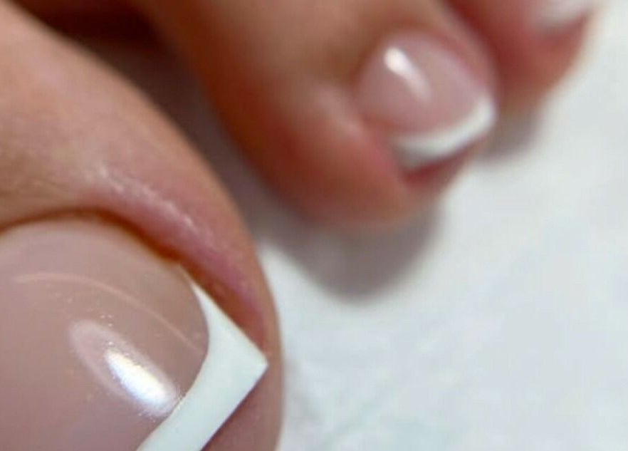 Close-up of flawless French pedicure at Endorphine Haarlem, Noord-Holland, NL.