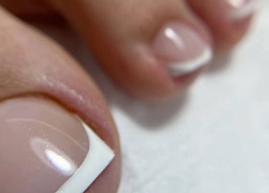 Close-up of French pedicure at Endorphine Amsterdam, Amsterdam, Noord-Holland, NL.